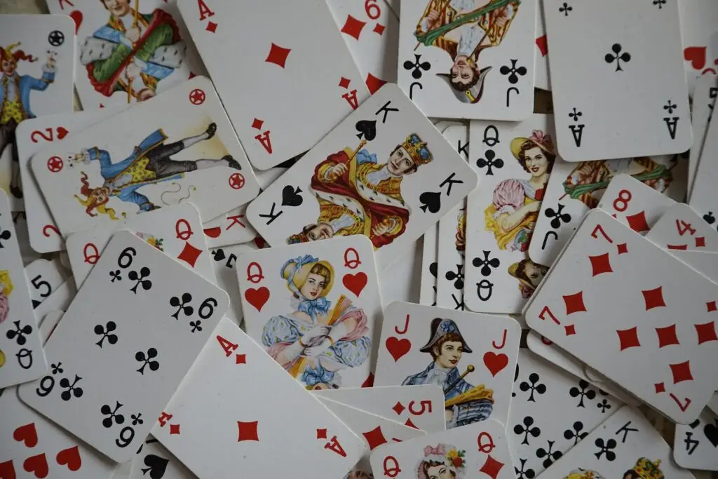 Playing cards laid out in a pile
