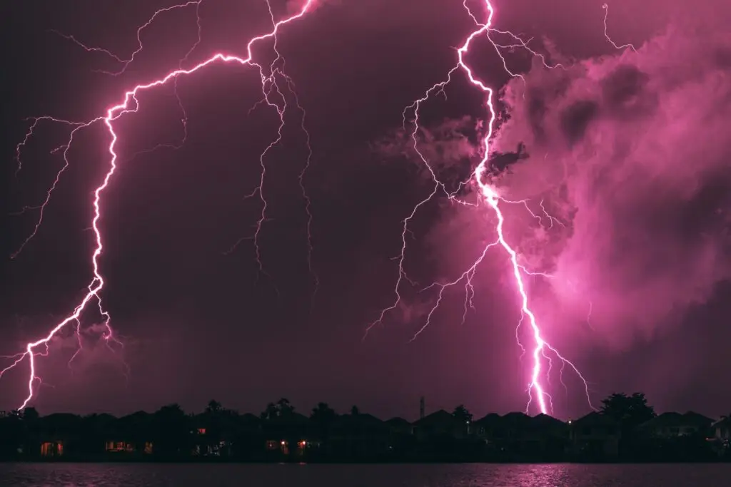 thunder and lightning over skyline